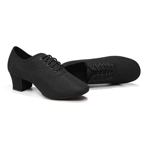 Women's Dance Shoes Close Toe Low Heel Lace up Latin Salsa Ballroom Practice Teaching Shoes2