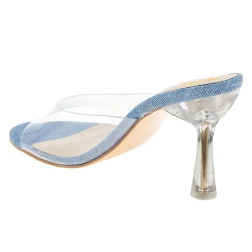 Pazzion Women Chic Clear Heeled Open Rounded Toe Mules Slip On Mid Heels Backless PVC Sandals Comfy Ballroom Dress Shoes Size 4-16 US4