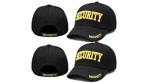 NEOROM Security Hat Baseball Cap - Embroidered Front Bill & Back - Adjustable Size - 65% Wool 35% Acrylic - 6-Panel - Black with Gold or White Embroidery - 2PK