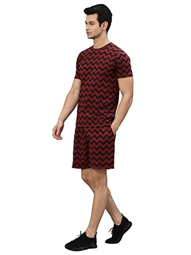 Image of RIGO Men's Printed Slim Fit T-Shirt (SET04221006 Maroon
