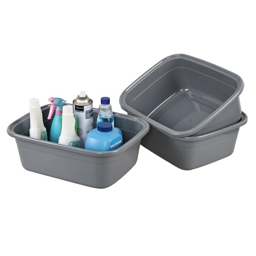 Ewingger 16 Quart Wash Basin for Dishes, 3 Pack Rectangular Plastic Dishpan, Grey