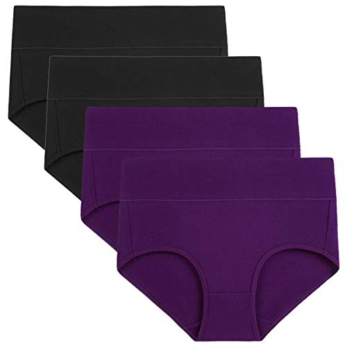 wirarpa Taillenslip Damen Unterhosen Bambus Mikrofaser Panties Slips Damen Unterwäsche mit Hoher Taille Ultra Weich 4er Pack Schwarz, Lila Größe XXXL