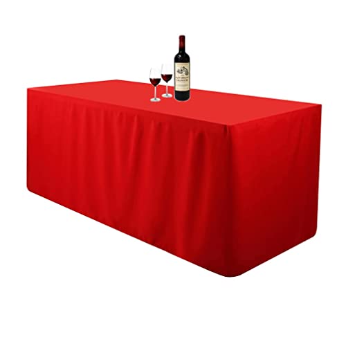 Waysle 6 Feet (L X W: 72"X30") Rectangle Fitted Tablecloth For Wedding Party Banquet,Polyester Cloth Fabric Cover, Red #TOP7