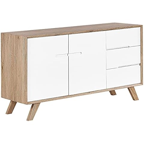 Beliani Cómoda Blanco Madera Clara 3 Cajones 2 Armarios Cover