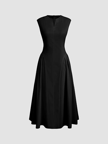 CIDER Maxi Dress for Women Sleeveless High Waist Solid Pleated V Neck Vacation Elegant Party Evening Dresses4