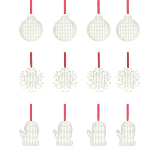 LOVIVER Kit punto croce in legno da 3 pezzi per bambini, fai da te, ciondoli natalizi, per principianti, con 12 pezzi di legno non rifiniti, decorazioni