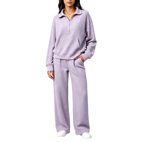 eoeioa Waffle Knit Lounge Set Women 2 Pc Casual Airport Outfits 2026 - image 1