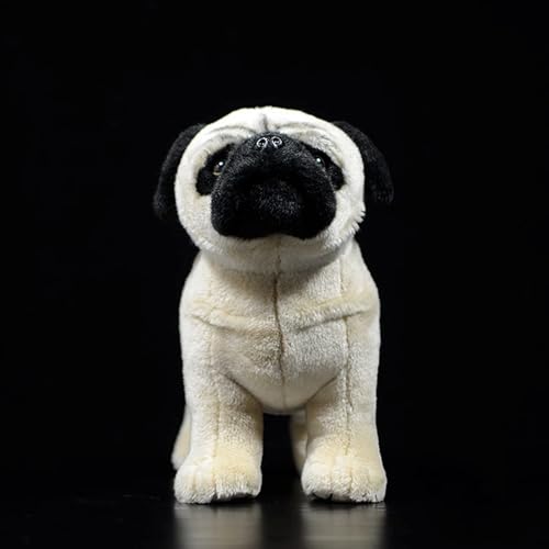 Tiny Heart Mops Stofftier Plüschtier 27cm/10” realistisches Hund Plüsch schönes Tier niedliche und weiche Geschenke für Kinder Jungen und Mädchen Spielzeug Weiß