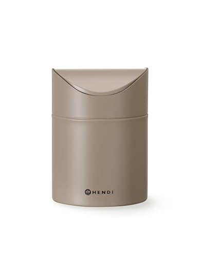 HENDI Tischabfalleimer, mit Schwingdeckel, Tischmülleimer, Kleiner Mülleimer, Abfalleimer, Küchenabfalleimer, Küchenmülleimer, 1,2L, ø120x(H)165mm, Metall, beige
