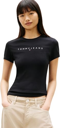 T-Shirt Femme Tommy Jeans Noir XXS Coupe Ajustée Manches Courtes Tjw Linear