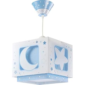 Dalber 63232T Lampadario”Luna”, per bambini, Colore Blu, lampadina a incandescenza, plastica