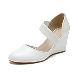 Women's Elastic Closed Toe White Wedge Heel Pumps Dress Shoes for Women (White pu.6)