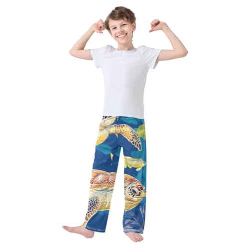 Marine Turtle Boys Long Pants Soft Trousers Elastic Waist Kids Lounge Bottoms with Pockets S-XL3