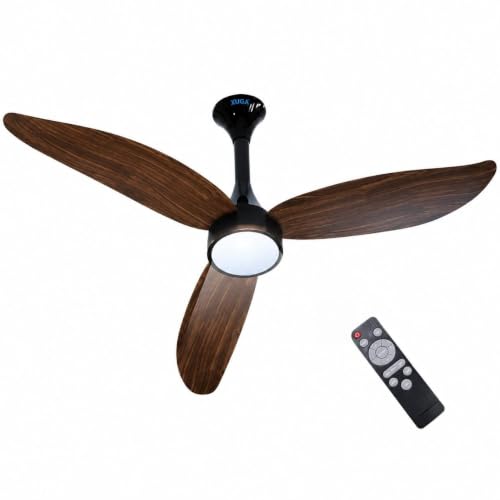 Image of XUGA Ziora F9P 1200mm BLDC Ceiling Fan with Remote & LED Light, 34W Energy Saving Copper Motor, 370 RPM Speed, 235 CMM Air Delivery, 6+ Boost Speed Settings, Wooden Finish Blades, Black Motor Housing
