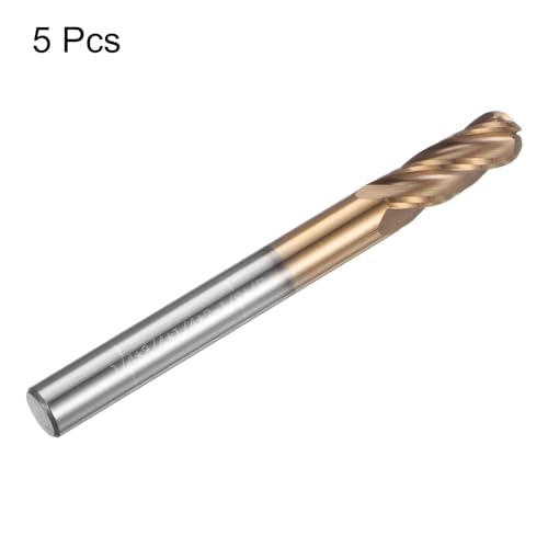 Image of HARFINGTON 5 Pcs Ball Nose End Mill 4 Flute 1 /4 inch Diameter 1 /4 inch Shank Tungsten Carbide Spiral CNC Router Bits 3 /4 inch Cutting Length Single End Ball Cutting Tool for Carving Engraving Grinding
