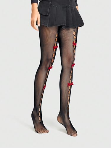 Verdusa Women's Cut Out Bow Fishnet Tights Stockings Pantyhose2