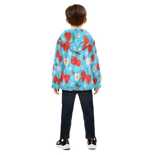 Cherry Bow Flower Pattern Print Toddler Fleece Jacket Girl Boys Hooded Fleece Jacket Coat Warm Outwear Zip-up 3-10T4