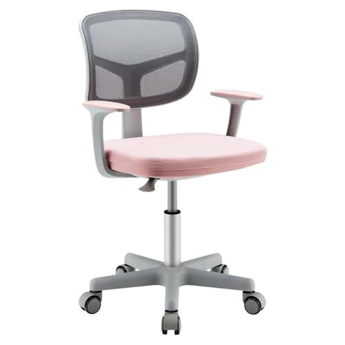 Image of Pemberly Row Kids Study Chair, Adjustable Height 31.5-36 in, Pink Mesh Backrest, Removable Cushioned Seat, Ergonomic Design, Lumbar Support, Auto Brake Casters, 360 Swivel for Study or Playroom Use
