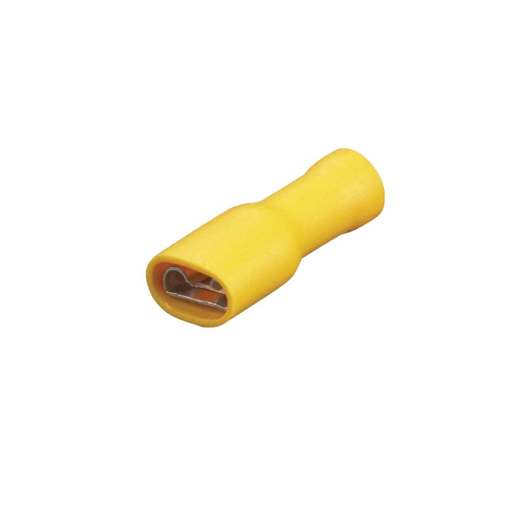 UKCable-Ties Pack of 50 Fully Insulated Female Spade Terminals Blue Red Yellow - Premium Pre-Insulated Crimp Terminals (6.3mm, Yellow)
