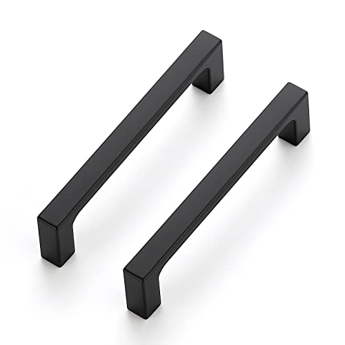 Ravinte 10 Pack 4 inch Hole Centers Matte Black Cabinet Pulls Solid Drawer Pulls Kitchen Cabinet Hardware Kitchen Flat Black Square Bar Drawer Handles