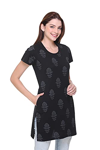 Image of In Love Women's Printed Cotton Plus Size Longline T-Shirt Half Sleeve with Pockets Pack of 2