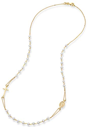 Miabella 18K Gold Over 925 Sterling Silver Handmade Italian White Freshwater Pearl Ball Beaded Sideways Rosary Cross Necklace for Women, Made in Italy2