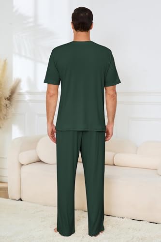 Image of JiniGolla Mens Pajamas Set Soft Short Sleeve Top and Pant Loungewear Sets 2 Piece Pjs with Pockets