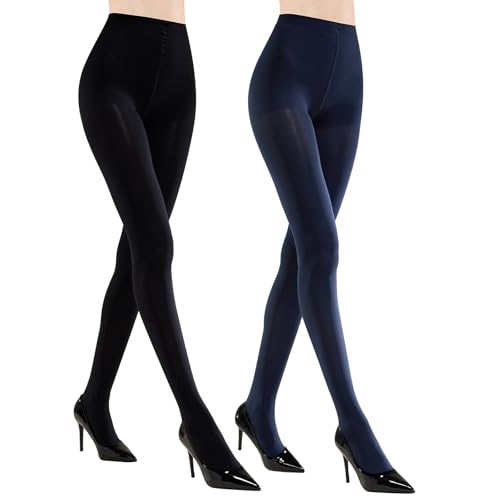 MANZI 2 Pairs Women's Run Resistant Control Top Panty Hose Opaque Tights