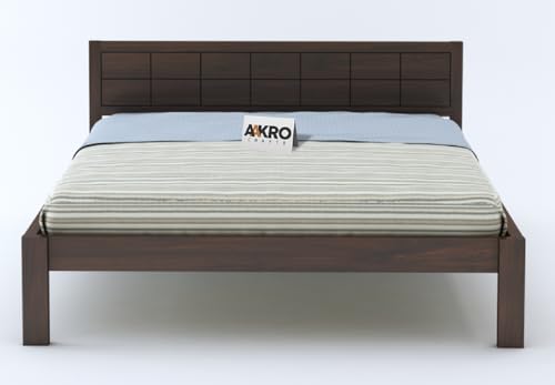 Image of Sheesham Wood Double Bed Without Storage Wooden Bed Queen Size Solid Wood Cot Palang for Bedroom Livig Room Home (Walnut Finish)