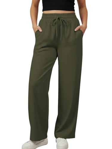 Image of Leriya Fashion Women Relaxed Fit Wide Leg Trousers | Malai Cottage Elastic Drawstring Wide Leg Pants for Women | Casual Straight Lounge Pants with Pockets | Stylish Everyday Office Outfit Bottom Pant