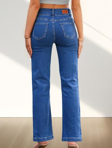 Jeans Damen Weites Bein High Waist Stretch Doppelknopfverschluss Vintage Loose Fit Jeans Weites Bein Denim – Bild 6