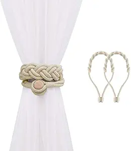 HomeCloud Magnetic Curtain tiebacks Curtain Tie Back, Cotton Hand-Knotted?| Made of Cotton Rope Design, Light Weight with Heavy Magnet WHI