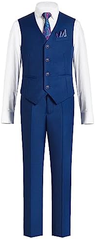 Happy Dolphin Boy Suit Vest 4-Piece, Waistcoat Set,Wedding,Communion,Daily wear, Blue