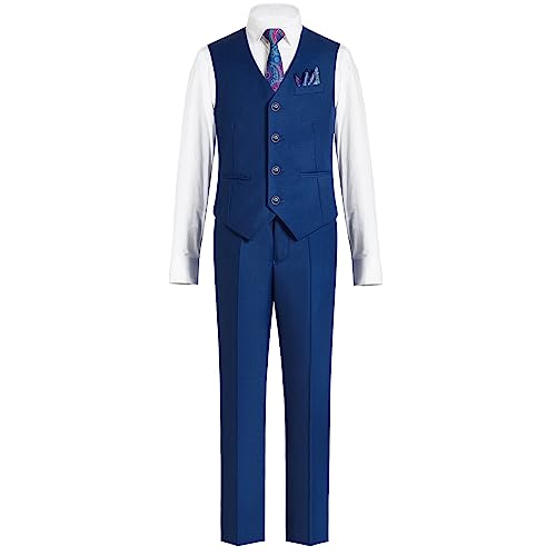 Happy Dolphin Boy Suit Vest 4-Piece, Waistcoat Set,Wedding,Communion,Daily Wear, Blue #TOP3