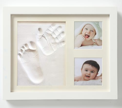 PewinGo- Kit de Marco Para Manos y Huellas de bebé para niño y niña - marcos de arcilla y madera - No se agrieta al secar