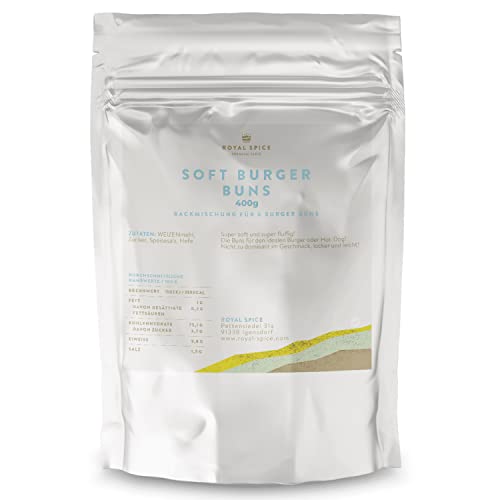 Royal Spice Soft Burger Buns Backmischung 400g - Soft & fluffig - Burger Brötchen & Hot Dog Brötchen Schnell und Einfach selbst herstellen - Nicht zu dominant im Geschmack, absolut locker und leicht!