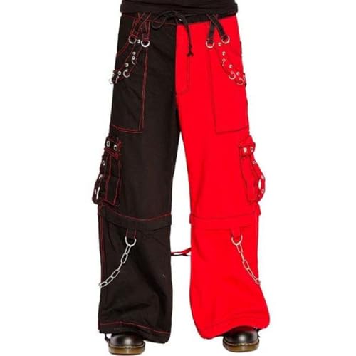 Generic Men Bondage Trouser Punk Rock Transformer Baggy Black and Red Split Leg Pants Emo Style, Black/Red