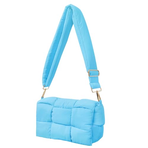 Image of Shoulder Bag Lightweight Puffer Tote Crossbody Bag Handwoven for Women | waterproof nylon, durable, soft padded texture, versatile for travel, work, weekend, everyday, adjustable strap
