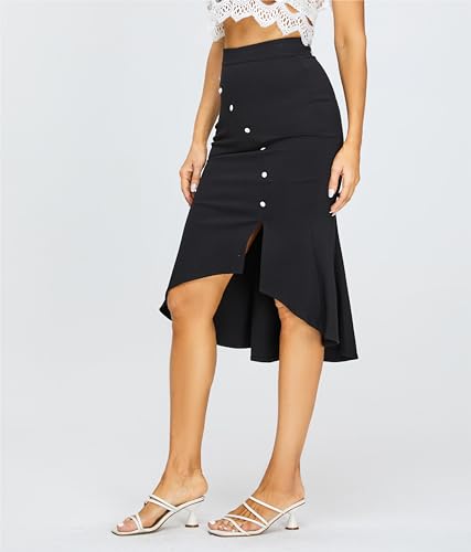 Kisidoo Women's Button Decor Split Elegant Vintage Office Knee Length Pencil Fishtail Skirt2