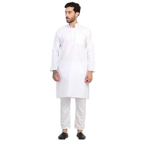 Image of HUZUR Men's Cotton Full Sleeve Long Knee Length Kurta Pajama Comfortable Wear for Festival and Occasion like Holi,Diwali,Eid,Haldi,Mehendi and Wedding