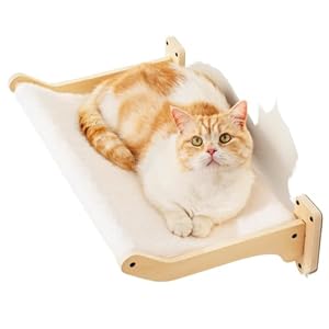 MEWOOFUN Cat Hammock, Cat Wall Shelves with Removable Soft Cover, 20.5 X 12.5 Inch Large Wooden Cat Wall Furniture Beds for Indoor Cats, Stable Cat Bed Cat Perch for Sleeping, Climbing and Playing