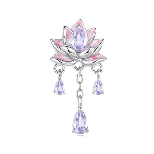 Abalorio de plata de ley 925 para pulsera Pandora, borla de loto con núcleo de silicona