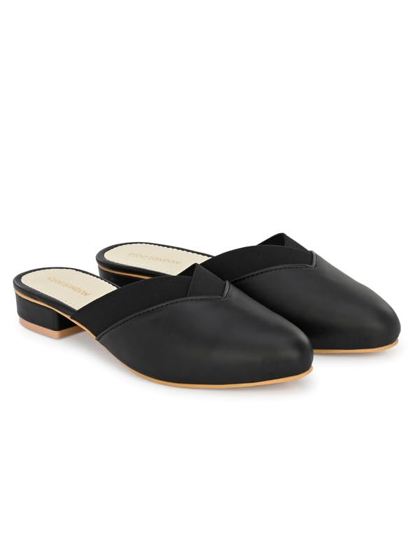 Women’s Black Pointed-Toe Mule Flats with Cross-Strap-image-13