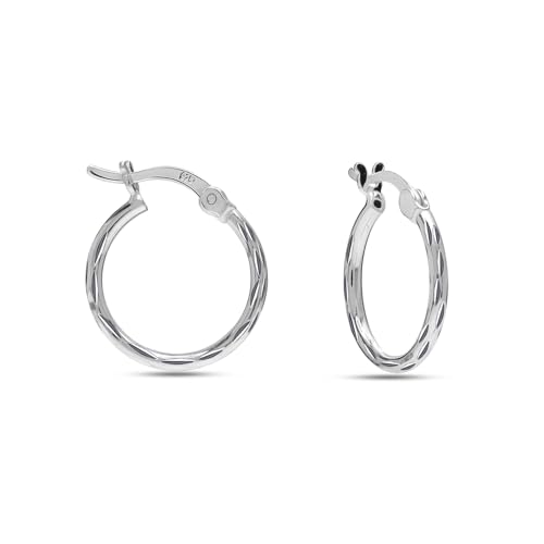 Charmsy - Pendientes de aro de plata de ley 925 con textura para mujer, pequeños aretes de aro trenzados con corte de diamante, aretes de aro para mujer, tamaño 15/20/25/30/35/40 mm, 15 MM, Plata de