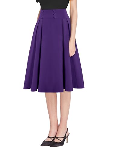Image of Belle Poque Women's Midi Pleated A-Line Skirts Pockets