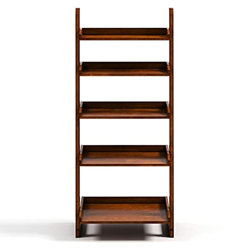 Image of Wefour Sheesham Wood 5 Tier Wall Mounted Bookcase Ladder Shelf for Home Living Room Bedroom Brown Finish