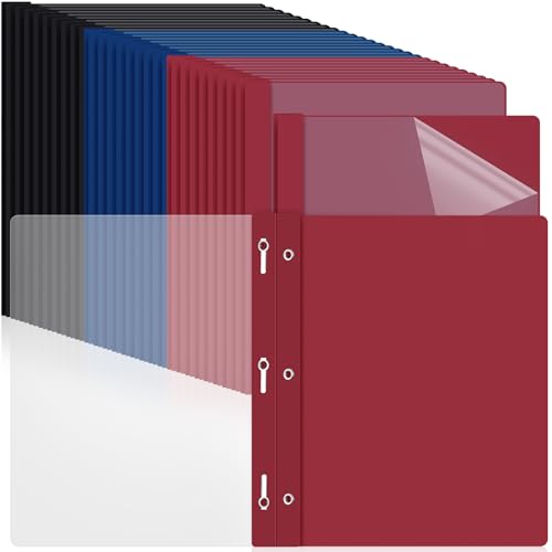 Feifeiya 48 Pack Plastic Report Covers with 3 Prongs Presentation Folders Bulk, 100 Sheet Capacity, Clear Front Report Covers for Presentation Document Paper School Office Supplies (Dark Colors)