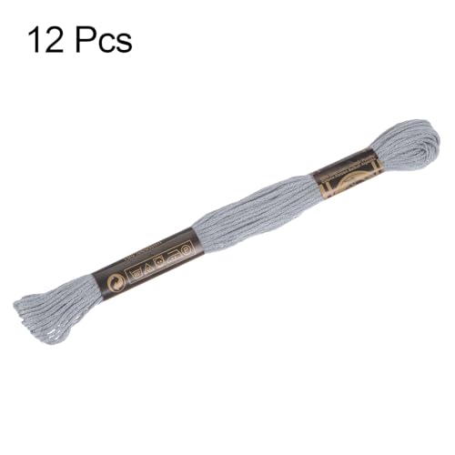 Image of HARFINGTON 12 Skeins Embroidery Floss 8.75yds(8m) Egyptian Long-Staple Cotton Cross Stitch Thread for Sewing DIY Bracelet Yarn String and Crafts, Light Grey(6003)