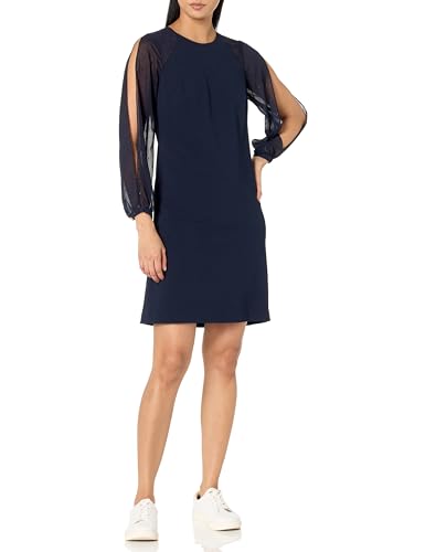 Tommy Hilfiger Damen Kleid aus Scuba Crêpe, Chiffon, Clip-Ärmel, Kapitän des Himmels (Sky...