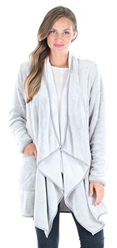 Sleepyheads Pajama Women's Fleece Long Sleeve Wrap Robe Cardigan with Pockets, Wrap- Light Grey, S/M